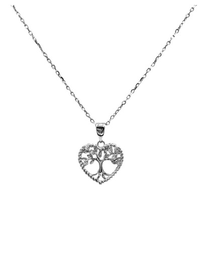 COLLIER EN ARGENT PENDENTIF COEUR AVEC ARBRE DE VIE ET PIERRES