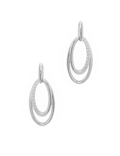 BOUCLES D'OREILLES EN ARGENT OVALES PENDANTS AVEC PIERRES