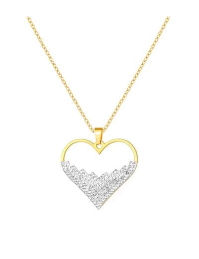 COLLIER EN ACIER DORE PENDENTIF COEUR AVEC STRASS