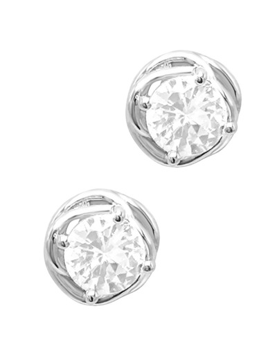 BOUCLES D'OREILLES EN ARGENT SOLITAIRE ET FIL TORSADE