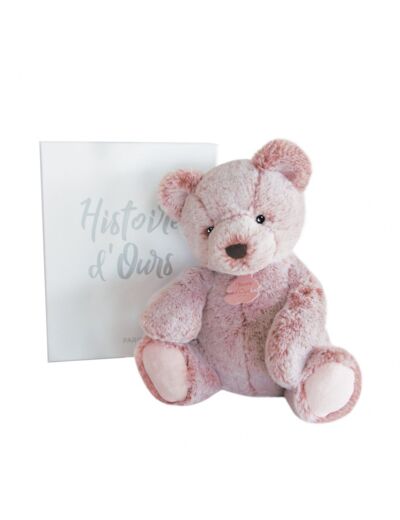 Coffret peluche ours rose cendré