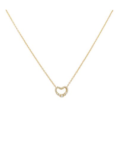 COLLIER EN ACIER DORE MOTIF COEUR AVEC PIERRES