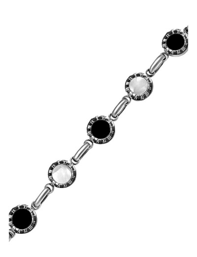 BRACELET EN ACIER AVEC NACRE NOIRE ET BLANCHE ET CHIFFRES ROMAINS