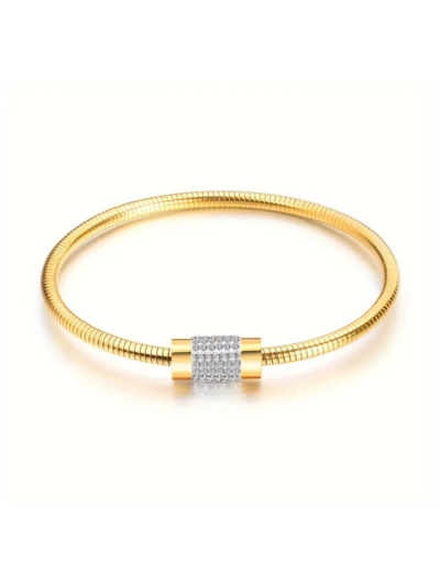 BRACELET EN ACIER DORE TUBE AVEC STRASS