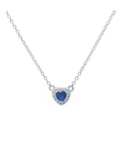 COLLIER EN ARGENT AVEC COEUR BLEU