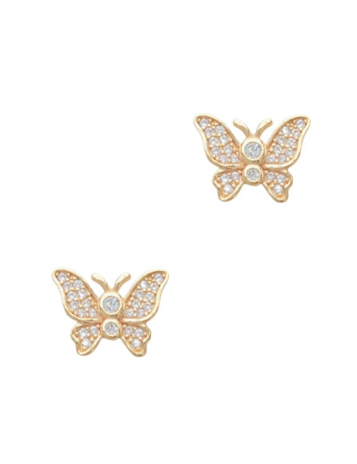 BOUCLES D'OREILLES EN PLAQUE OR PAPILLONS AVEC PIERRES