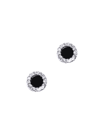 BOUCLES D'OREILLES EN ARGENT PIERRE NOIRE ENTOUREE DE PIERRES