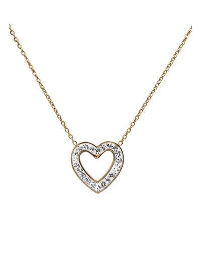 COLLIER EN ACIRE DORE MOTIF COEUR AVEC STRASS