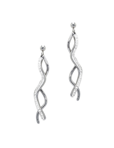 BOUCLES D'OREILLES EN ACIER LIGNES ONDULEES AVEC STRASS