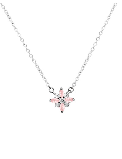 COLLIER EN ARGENT MOTIF FLEUR AVEC ZIRCONIUM BLANCS ET ROSES