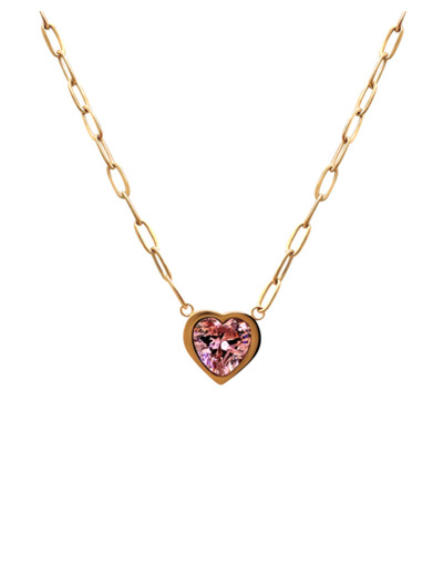 COLLIER EN ACIER PENDENTIF COEUR ROSE