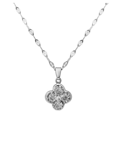 COLLIER EN ACIER FLEUR AVEC ZIRCONIUM