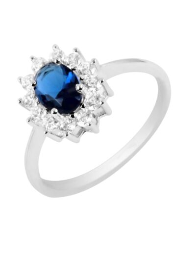 BAGUE EN ARGENT FLEUR BLEUE ET PIERRES