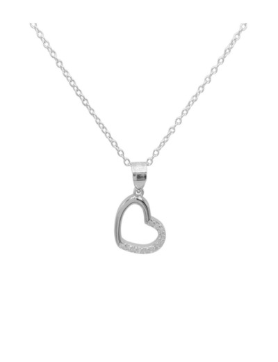 COLLIER EN ARGENT PENDENTIF COEUR AVEC PIERRES