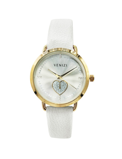 Montre Venizi dorée bracelet cuir blanc