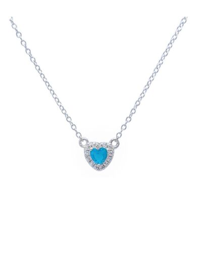 COLLIER EN ARGENT COEUR BLEU CLAIR AVEC PIERRES