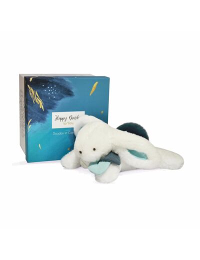 Coffret peluche lapin blanc et bleu happy pop