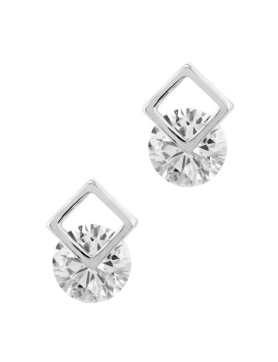 BOUCLES D'OREILLES EN ARGENT CARRE ET SOLITAIRE