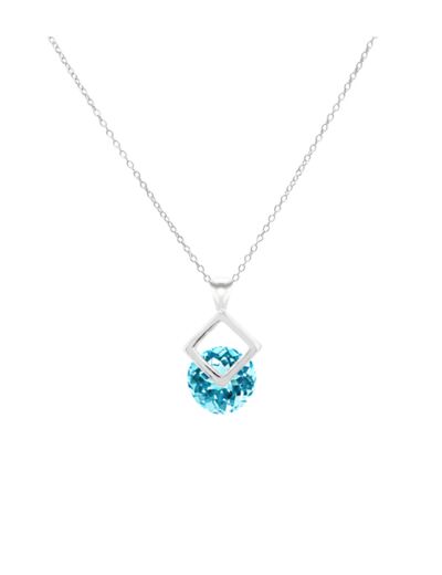 COLLIER EN ARGENT PENDENTIF CARRE ET SOLITAIRE BLEU CLAIR