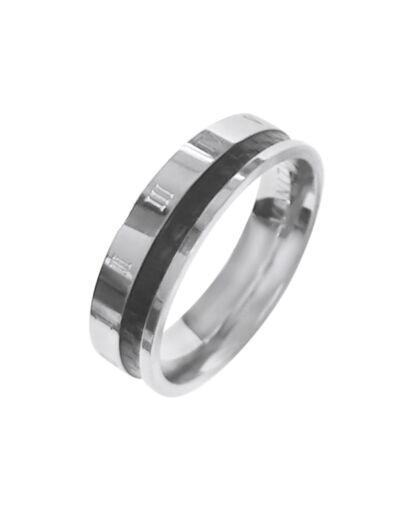 BAGUE EN ACIER LIGNE NOIRE ET CHIFFRES ROMAINS venizi city 2