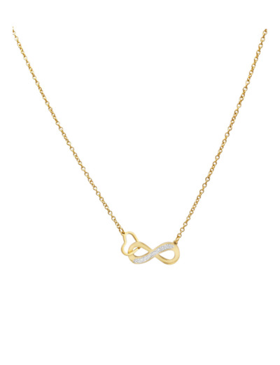 COLLIER EN ACIER DORE COEUR ET INFINI AVEC STRASS