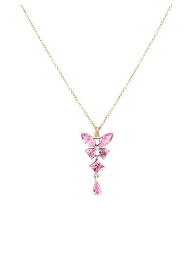 COLLIER EN ACIER PENDENTIF PAPILLON AVEC PIERRES ROSES