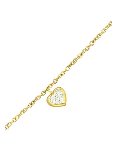 BRACELET EN ACIER DORE COEUR PENDANT AVEC STRASS ET FERMOIR BARRE