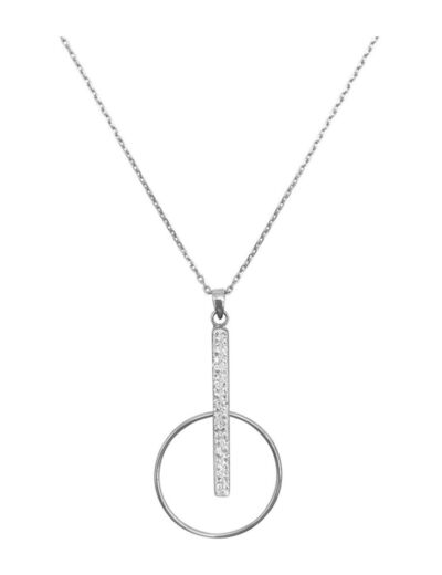 COLLIER EN ARGENT PENDENTIF BARRE AVEC STRASS ET CERCLE