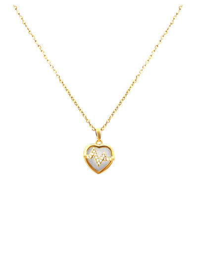 COLLIER  EN ACIER DORE PENDENTIF COEUR ET ECLAIR EN STRASS