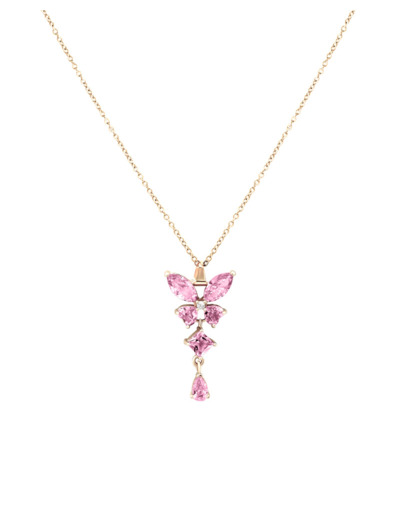 COLLIER EN ACIER PENDENTIF PAPILLON AVEC PIERRES ROSES