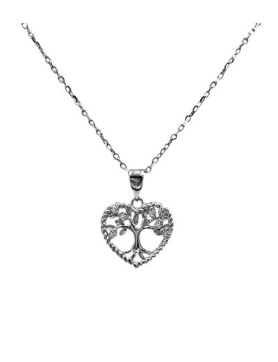 COLLIER EN ARGENT PENDENTIF COEUR AVEC ARBRE DE VIE ET PIERRES