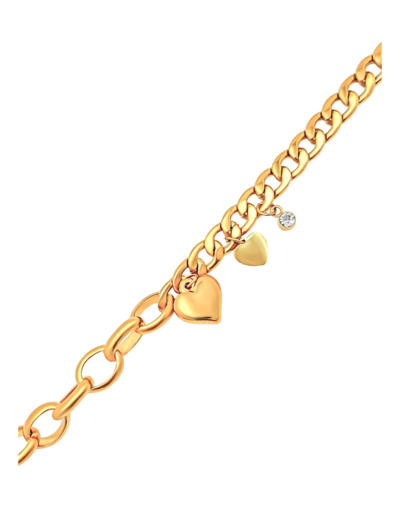 BRACELET EN ACIER DORE AVEC COEUR ET SOLITAIRE PENDANT