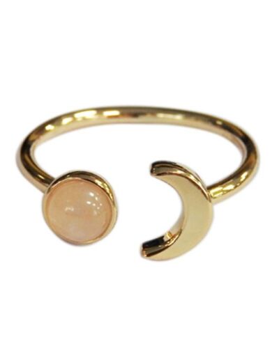 Claraline : Bague Quartz Rose Perle 6 mm et Lune Métal doré Ajustable