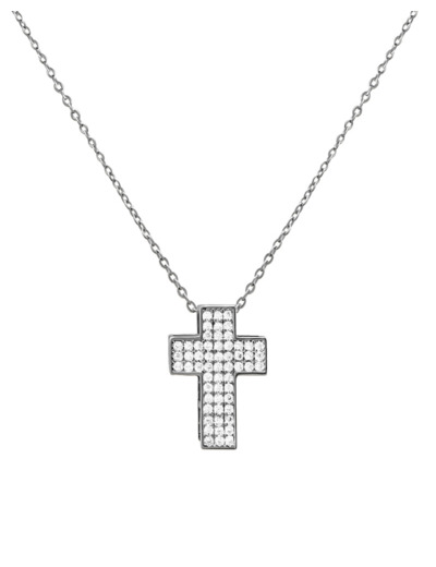 COLLIER EN ACIER PENDENTIF CROIX AVEC PIERRES