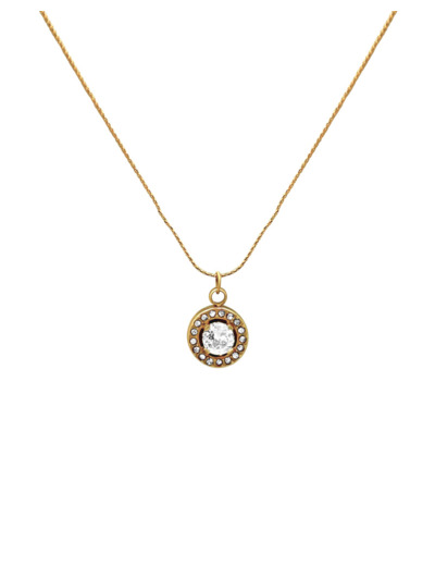 COLLIER EN ACIER DORE PENDENTIF ROND AVEC STRASS ET SOLITAIRE