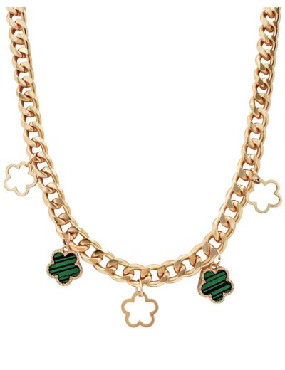 COLLIER  AVEC FLEUR NACRE STRIEE VERT