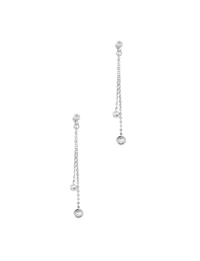 BOUCLES D'OREILLES EN ARGENT 2 CHAINES PENDANTES AVEC SOLITAIRE