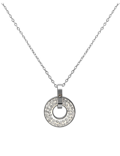 COLLIER EN ACIER PENDENTIF ROND AVEC STRASS