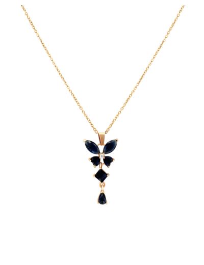 COLLIER EN ACIER PENDENTIF PAPILLON  AVEC PIERRES BLEU SAPHIR