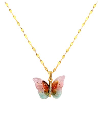 COLLIER PENDENTIF PAPILLON MULTI COULEUR