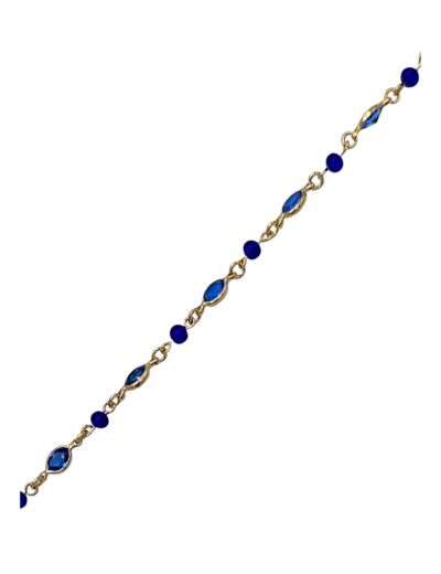 BRACELET EN PLAQUE OR PIERRES ET BILLES BLEUES