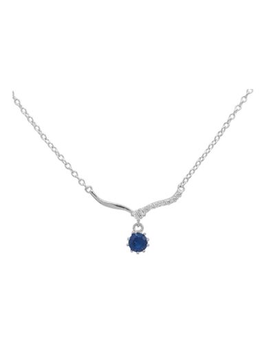 COLLIER EN ARGENT AVEC SOLITAIRE BLEU PENDANT