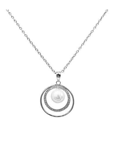 COLLIER EN ARGENT 2 CERCLES AVEC PIERRES ET PERLE