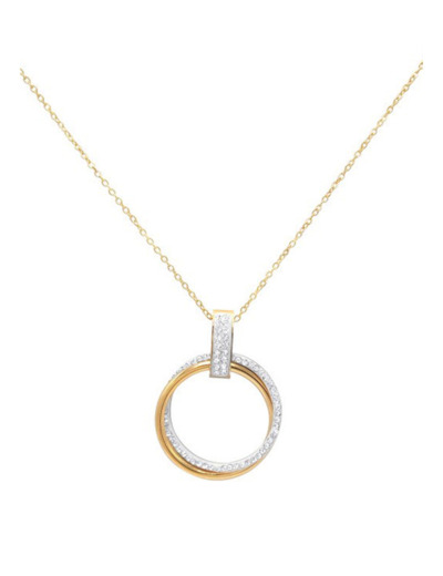 COLLIER EN ACIER DORE 2 CERCLES AVEC STRASS