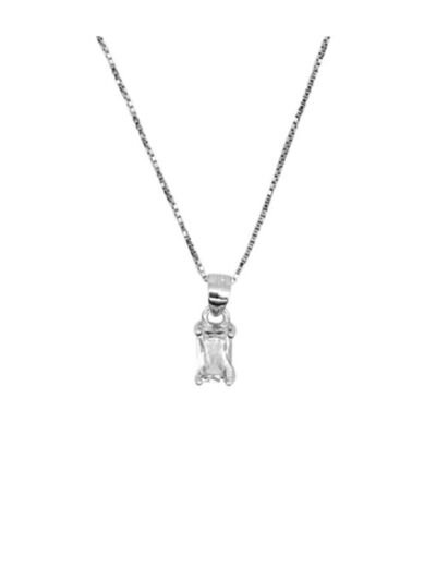 COLLIER EN ARGENT PENDENTIF SOLITAIRE RECTANGLE