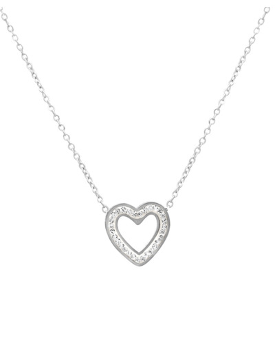 COLLIER EN ACIER MOTIF COEUR AVEC STRASS