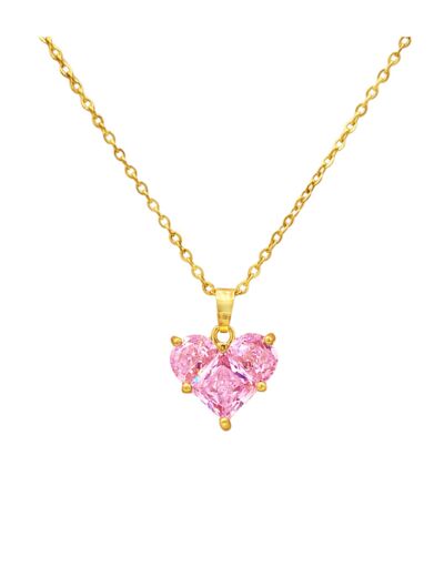 COLLIER EN ACIER DORE PENDENTIF COEUR ROSE CLAIR