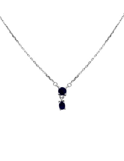 COLLIER EN ARGENT 2 PIERRES BLEUES SAPHIR