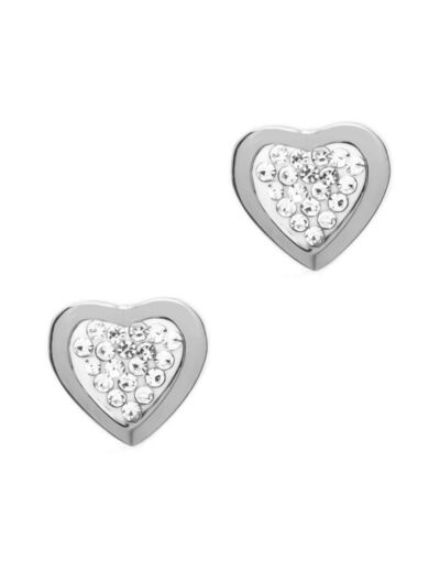 BOUCLES D'OREILLES EN ACIER COEUR AVEC STRASS