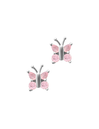 BOUCLES D'OREILLES ENFANT EN ARGENT PAPILLONS AVEC PIERRES ROSE